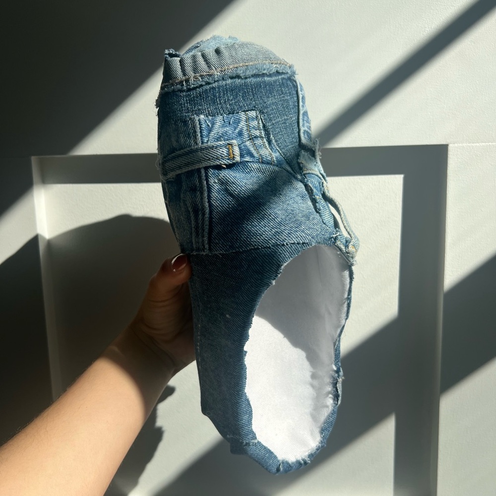 demin custom slip on slippers with white lining - size M11